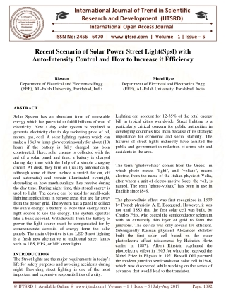 Recent Scenario of Solar Power Street Light SPSL with Auto Intensity Control and How to Increase it Efficiency