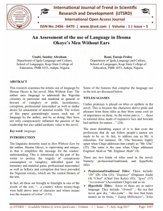 An Assessment of the use of Language in Ifeoma Okoye's Men without Ears