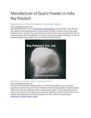 Manufacturer of Quartz Powder in India Ray Polytech