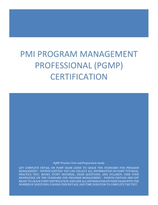 Get Complete Detail on PMI Program Management Professional (PgMP) Certification