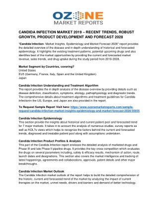 CANDIDA INFECTION MARKET 2019 – RECENT TRENDS, ROBUST GROWTH, PRODUCT DEVELOPMENT AND FORECAST 2028