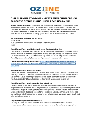 CARPAL TUNNEL SYNDROME MARKET RESEARCH REPORT 2019 TO RECEIVE OVERWHELMING HIKE IN REVENUES BY 2028