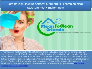 Commercial Cleaning Services Clermont FL Championing an Attractive Work Environment