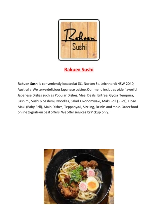 15% Off - Rakuen Sushi-Leichhardt - Order Food Online