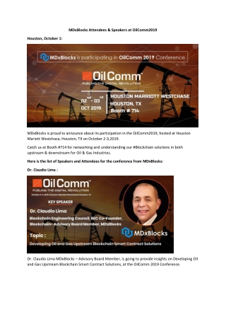 MDxBlocks Attendees & Speakers at OilComm2019