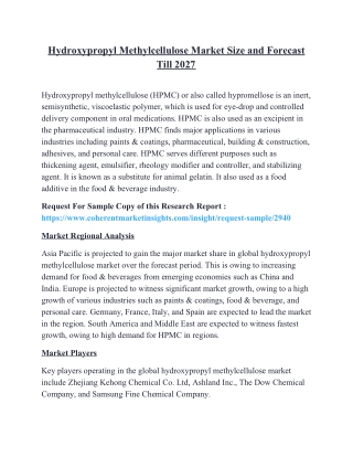 Hydroxypropyl Methylcellulose Market Size and Forecast Till 2027