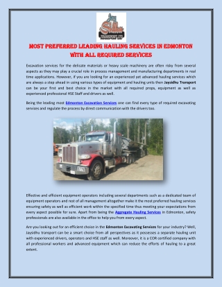 Most Preferred Leading Hauling Services in Edmonton with All Required Services