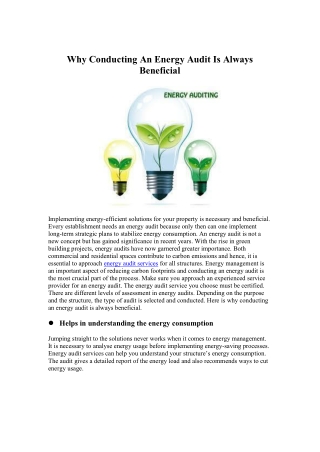WHY CONDUCTING AN ENERGY AUDIT IS ALWAYS BENEFICIAL