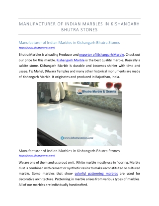 Manufacturer of Indian Marbles in Kishangarh Bhutra Stones