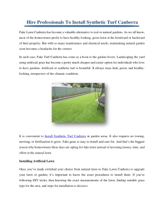Hire Professionals To Install Synthetic Turf Canberra