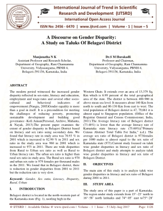 A Discourse on Gender Disparity A Study on Taluks of Belagavi District
