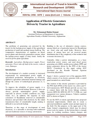 Application of Electric Generators Driven by Tractor in Agriculture