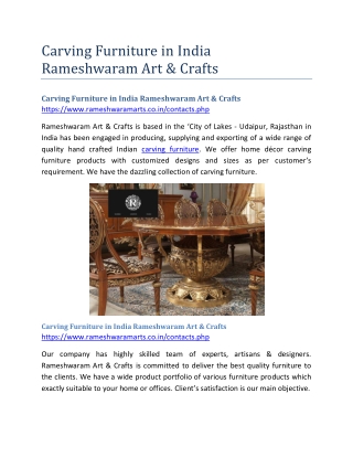 Carving Furniture in India Rameshwaram Art & Crafts