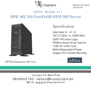 HPE ML350 GEN10 4110 8SFF HP Server