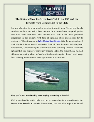 The Best and Most Preferred Boat Club in the USA and the Benefits from Membership to the Club