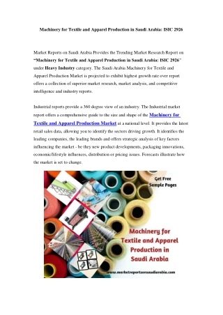 Machinery for Textile and Apparel Production Market in Saudi Arabia - Outlook to 2023
