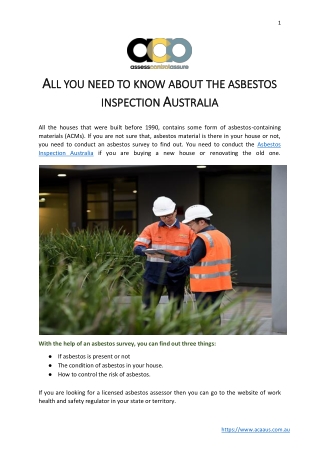 ALL YOU NEED TO KNOW ABOUT THE ASBESTOS INSPECTION AUSTRALIA