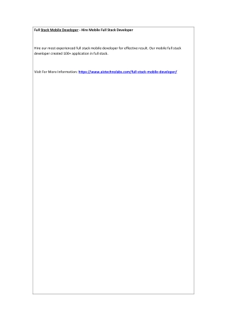 Full Stack Mobile Developer - Hire Mobile Full Stack Developer