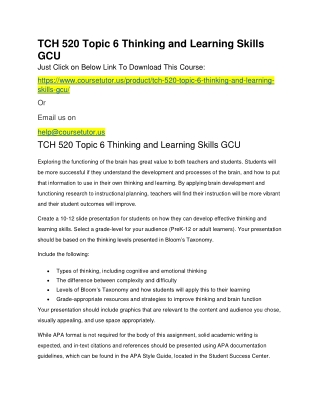 TCH 520 Topic 6 Thinking and Learning Skills GCU