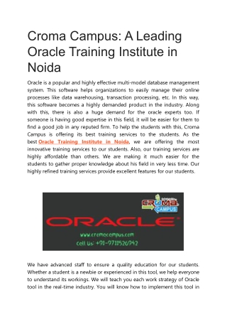 Croma campus serving as the best oracle training institute in noida