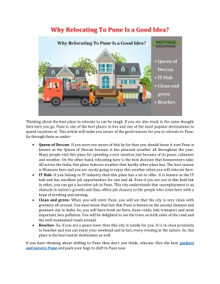 Why Relocating To Pune Is a Good Idea?