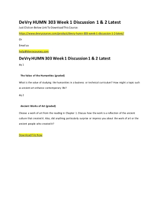 DeVry HUMN 303 Week 1 Discussion 1 & 2 Latest