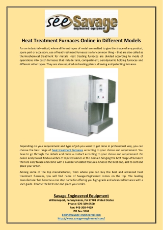 Heat Treatment Furnaces Online in Different Models