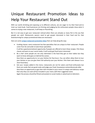 Unique Restaurant Promotion Ideas to Help Your Restaurant Stand Out