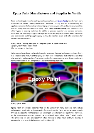 Epoxy Paint Manufacturer and Supplier in Nashik