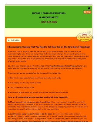 Preschool Rancho Palos Verdes, CA - 5 Encouraging Phrases to Tell Your Kid on the First Day of Preschool