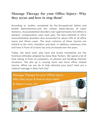 Massage Therapy for your Office Injury: Why they occur and how to stop them!