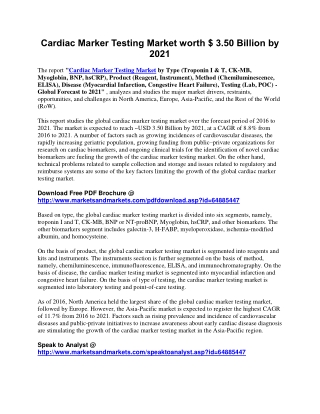 Cardiac Marker Testing Market worth 3.50 Billion USD by 2021