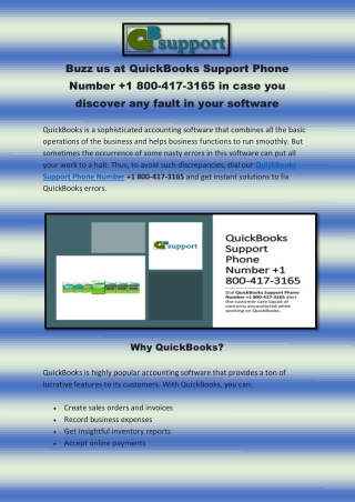 Buzz us at QuickBooks Support Phone Number 1 800-417-3165 in case you discover any fault in your software