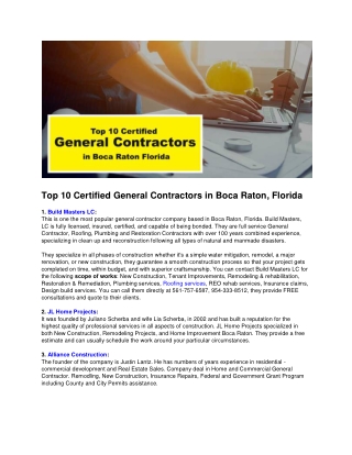 Top 10 Certified General Contractors in Boca Raton Florida