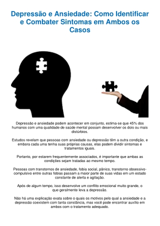 Depressão e Ansiedade: Como Identificar e Combater Seus Sintomas