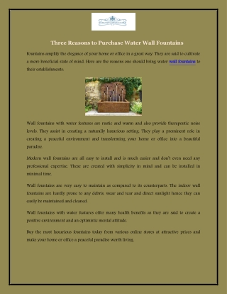 Three Reasons to Purchase Water Wall Fountains