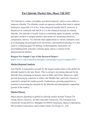 Tin Chloride Market Size, Share Till 2027