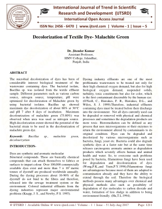 Decolorization of Textile Dye Malachite Green