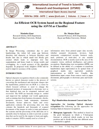 An Efficient OCR System based on the Regional Feature using the ASVM as Classifier