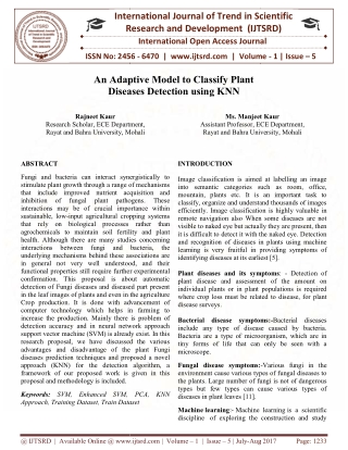 An Adaptive Model to Classify Plant Diseases Detection using KNN