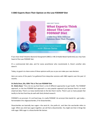 5 SIBO Experts Share Their Opinion on the Low-FODMAP Diet