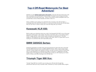 Top 4 Off-Road Motorcycle For Best Adventure!