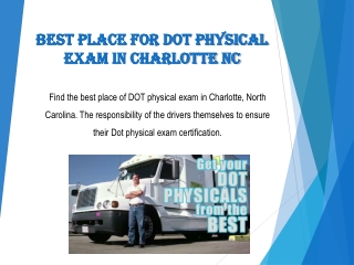 Best Place for DOT Physical Exam in Charlotte NC