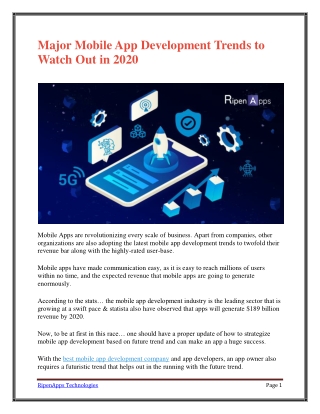 Major Mobile App Development Trends to Watch Out in 2020