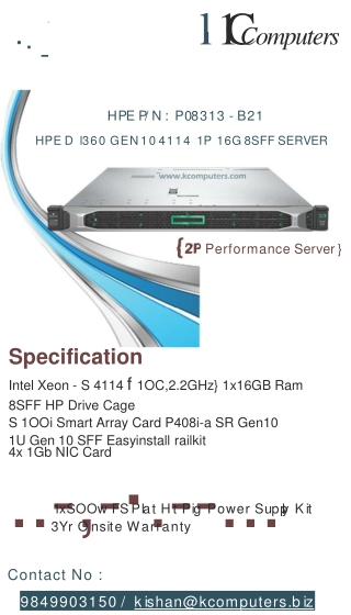 HPE DL360GEN10 4110 1P 16G 8SFF Server