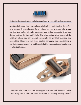Customized restraint system solutions available at reputable online company