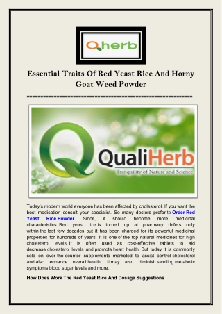 Essential Traits Of Red Yeast Rice And Horny Goat Weed Powder