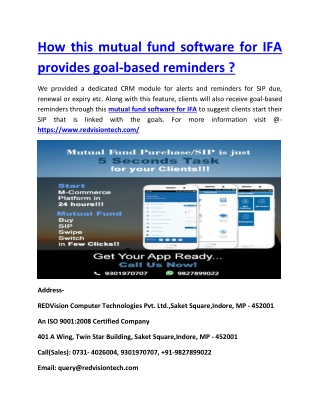 How this mutual fund software for IFA provides goal-based reminders ?