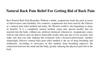 Natural Back Pain Relief For Getting Rid of Back Pain