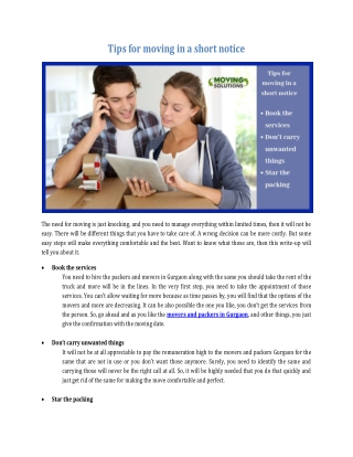 Tips for moving in a short notice